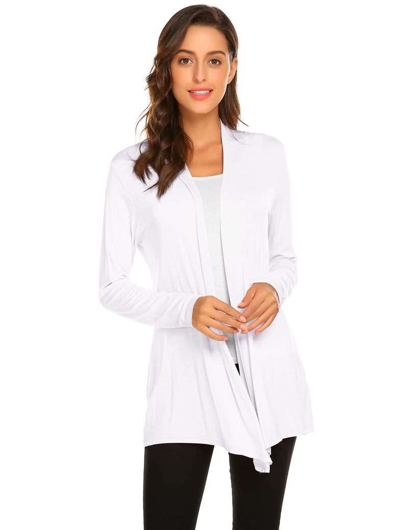 Newchoice Women's Soft Drape Flowy Lightweight Long Sleeve Cardigan Sweaters Loose Casual Fall Cardigan Dusters (White, L) - Image 1